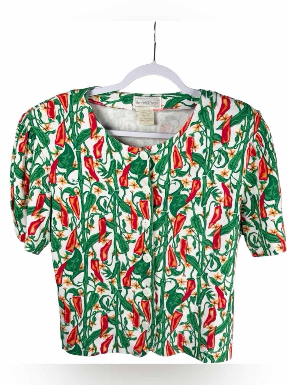 Vintage 90s The Eagle’s Eye Red Green Chili Pepper Button Front Top Size Large